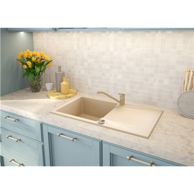 Évier en granit 1 cuve avec égouttoir compact - 59 x 44 x 19 - EVORA