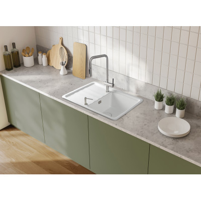 Évier en céramique 1 cuve avec égouttoir - 78 x 50 x 23 - MOMI