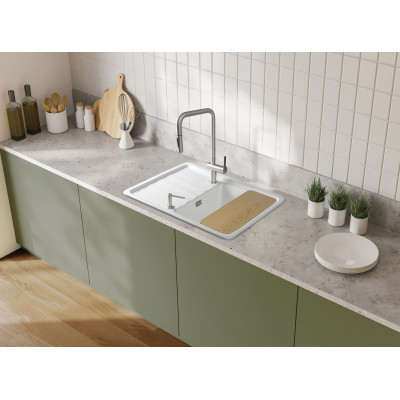 Évier en céramique 1 cuve avec égouttoir - 78 x 50 x 23 - MOMI