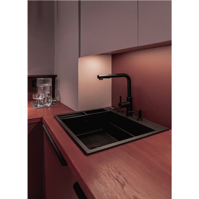 Mitigeur d’évier avec bec rectangulaire extractible et douchette 2 jets - MOMI