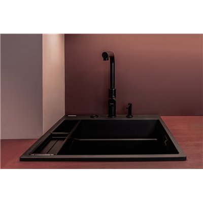 Mitigeur d’évier avec bec rectangulaire extractible et douchette 2 jets - MOMI