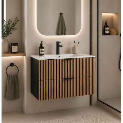 Meuble sous vasque - 100 cm - 2 tiroirs - Chêne - WOTANIA