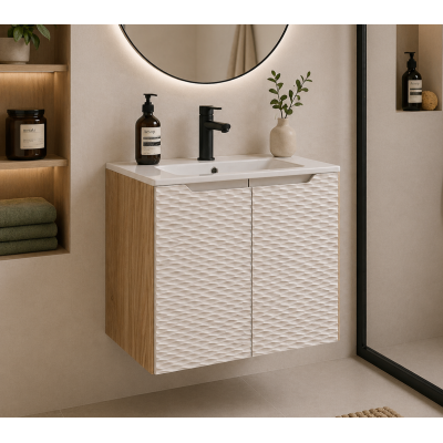 Meuble sous vasque de 60 cm - Beige - 2 portes - SEA