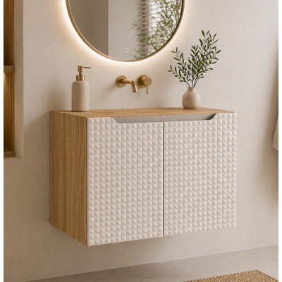 Meuble sous vasque de 60 cm - Beige - 2 portes - SETTA