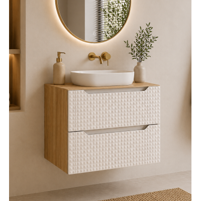 Meuble sous vasque de 60 cm - Beige - 2 tiroirs - SETTA