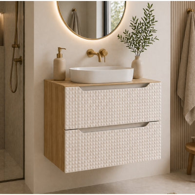 Meuble sous vasque de 90 cm - Beige - 2 tiroirs - SETTA