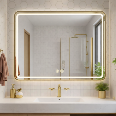 Miroir LED rectangulaire - 80 x 60 cm - Double éclairage LED façade et arrière - VALORIA