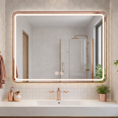 Miroir LED rectangulaire - 80 x 60 cm - Double éclairage LED façade et arrière - VALORIA