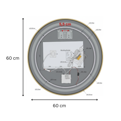 Miroir LED rond - 60 x 60 cm / 80 x 80 cm - Éclairage LED rétroéclairé - AURELIA