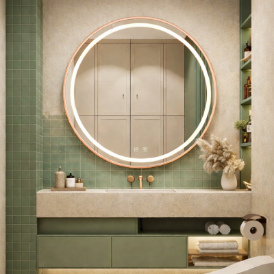 Miroir LED rond - 60 x 60 cm - Double éclairage LED façade et arrière - CÉLINA