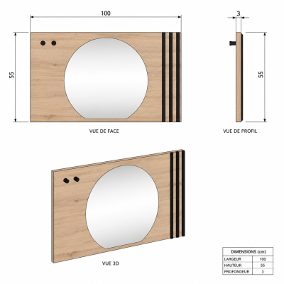 Miroir - L.100 x H.55 x P.3 cm - KAVI