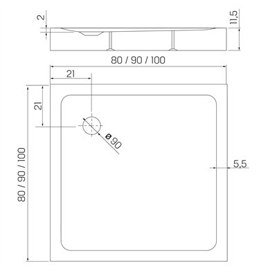 Receveurs de douche - Carrée - H.11,5 - MILD