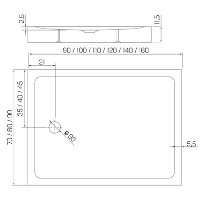 Receveurs de douche - Rectangulaire - H.11.5- MILD