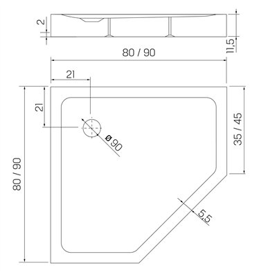 Receveurs de douche - Pentagonale - H.11.5 - MILD