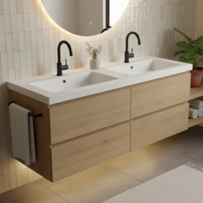 Double vasque à encastrer rectangulaire - 120 x 46 cm - Blanc brillant - LIVO