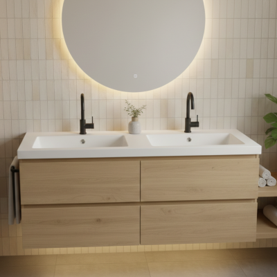 Double vasque à encastrer rectangulaire - 120 x 46 cm - Blanc brillant - LIVO