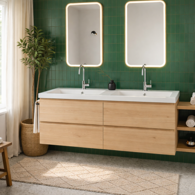 Double vasque à encastrer rectangulaire - 120 x 46 cm - Blanc brillant - LIVO