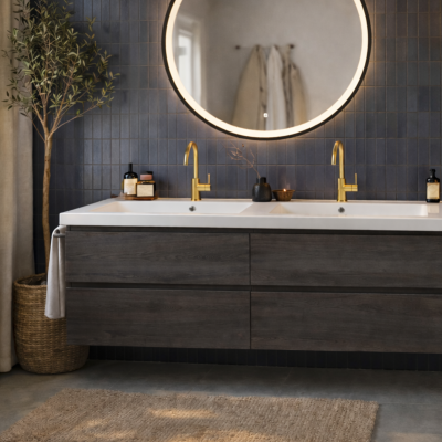 Double vasque à encastrer rectangulaire - 120 x 46 cm - Blanc brillant - LIVO