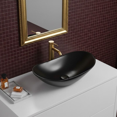 Vasque à poser ovale -60 x 36 cm -Noir mat -KYRA