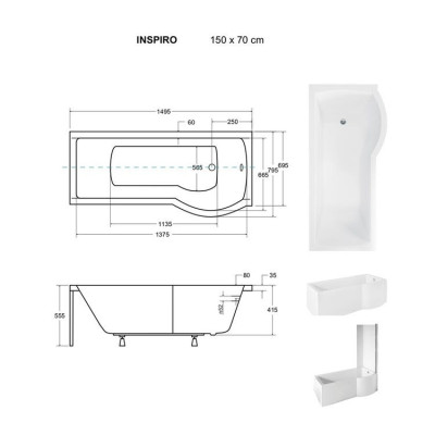 Baignoire asymétrique INSPIRO - 150 160 170 cm - Angle gauche ou droit