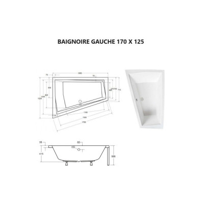 Baignoire asymétrique INTIMA DUO - 170 ou 180 cm - Angle gauche ou droit