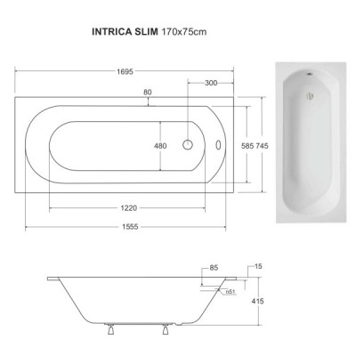 Baignoire rectangulaire INTRICA SLIM - 150 160 170 cm