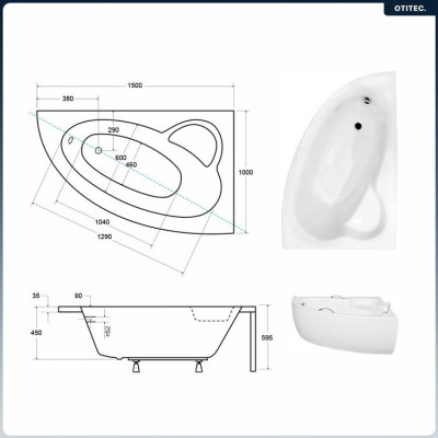 Baignoire rectangulaire NATALIA - 150 cm