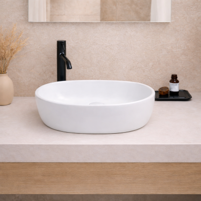 Vasque à poser arrondie -48 x 35 cm -Blanc mat -ALINA