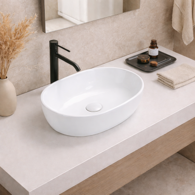 Vasque à poser arrondie -48 x 35 cm -Blanc mat -ALINA