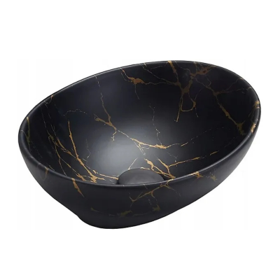 Vasque à poser ovale - 41 x 33 cm -Noir mat marbre -MARBELIA