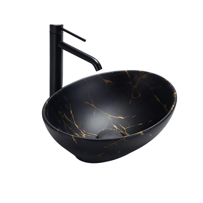Vasque à poser ovale - 41 x 33 cm -Noir mat marbre -MARBELIA