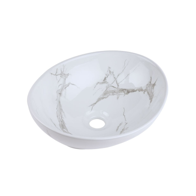 Vasque à poser ovale - 40 x 33 cm -Blanc brillant marbre -MARBELIA