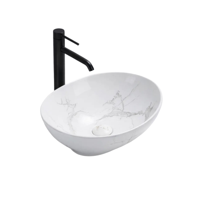 Vasque à poser ovale - 40 x 33 cm -Blanc brillant marbre -MARBELIA