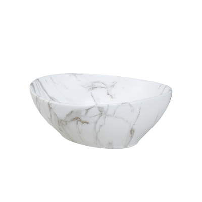 Vasque à poser ovale - 40 x 33 cm -Blanc brillant marbre -MARBELIA