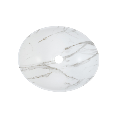 Vasque à poser ovale - 40 x 33 cm -Blanc brillant marbre -MARBELIA