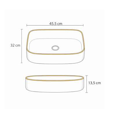 Vasque à poser rectangulaire -45,5 x 32 cm -Blanc brillant détail or -ELVINA
