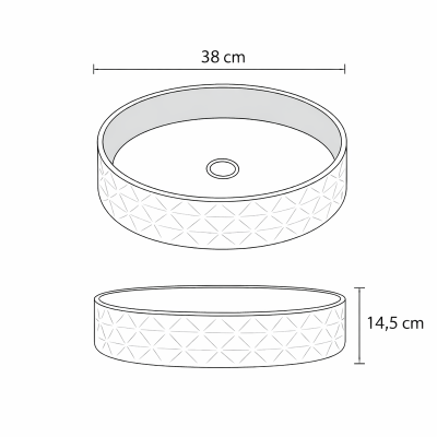 Vasque à poser ronde -38 cm -Gris et blanc grainé -LUCIA