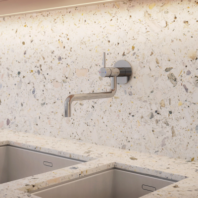 Omnires | Mitigeur de lavabo mural – bec long pivotant - Chrome - Collection Y