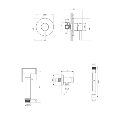 Système de bidet à encastrer avec douchette - Chrome - Collection Y