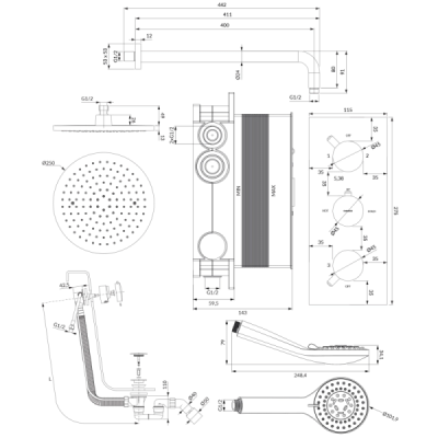 système thermostatique baignoire / douche à encastrer - Chrome - Collection Y