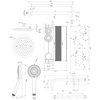 Système de bain thermostatique à encastrer - Chrome - Collection Y